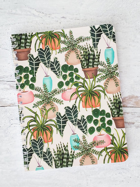 wire bound notebook with illustrated house plants pattern 