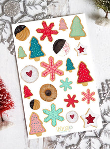 Christmas cookies sticker sheet with variety of colorful holiday cookie illustrations