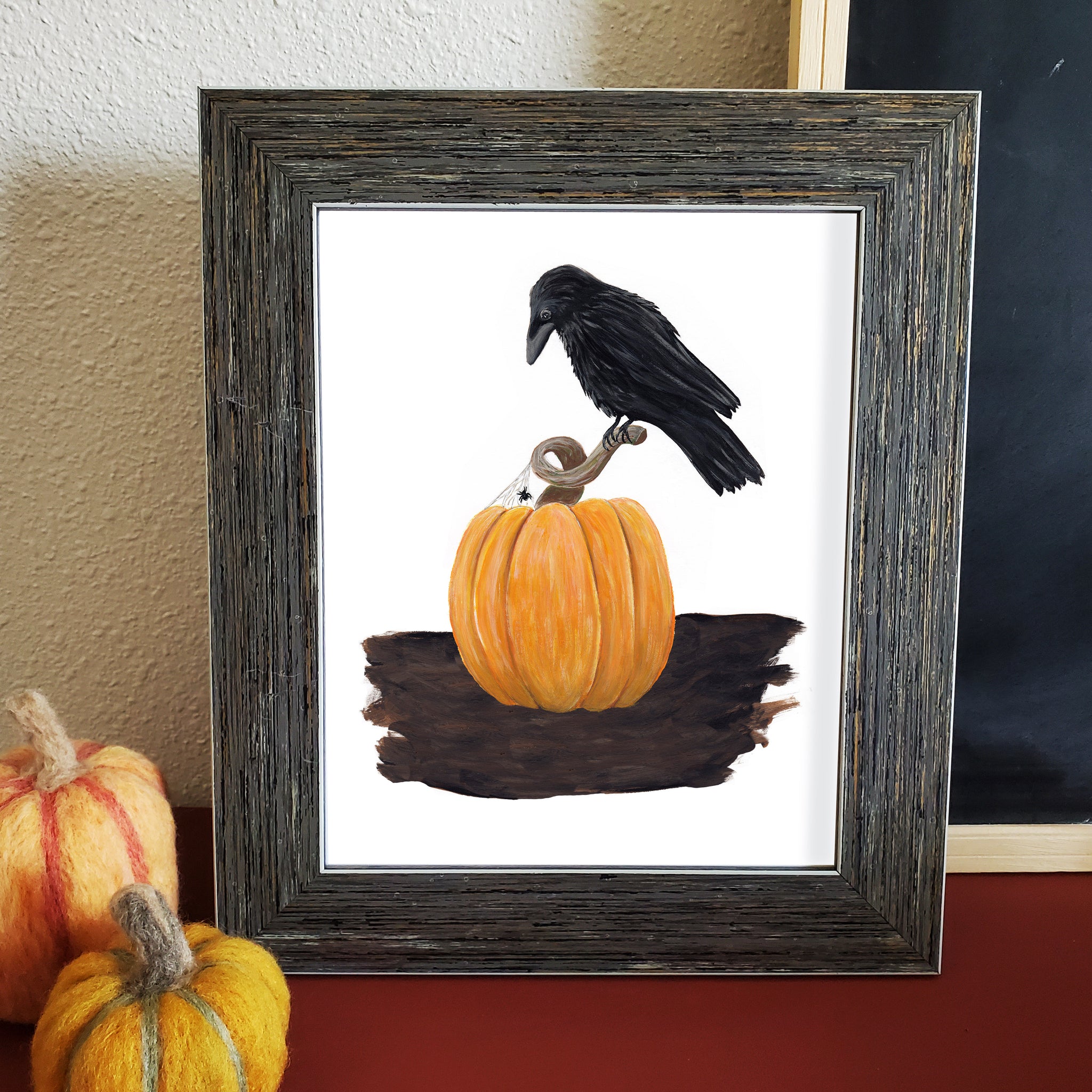Crow on a Pumpkin Art Print