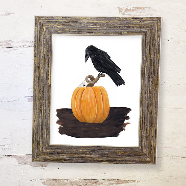 Crow on a Pumpkin Art Print