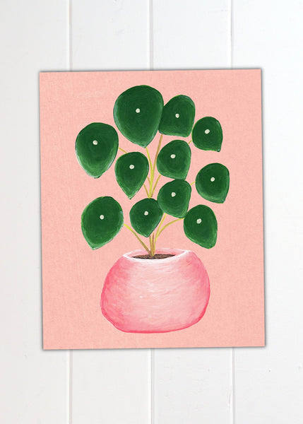 hand painted pilea plant art print