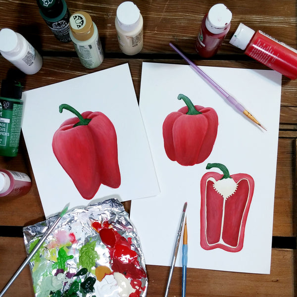 original hand painted red bell pepper illustrations