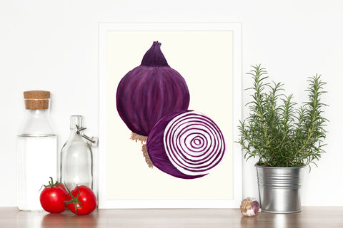 art print of hand painted purple onions 
