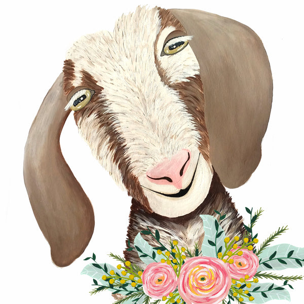 original hand painted goat illustration 