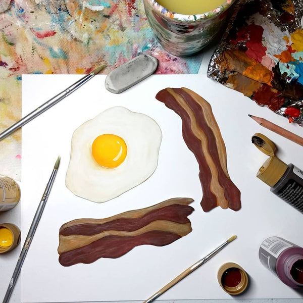 original hand painted bacon and eggs illustrations