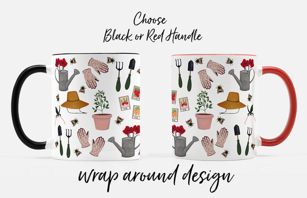side by side of garden mugs showing handle color options