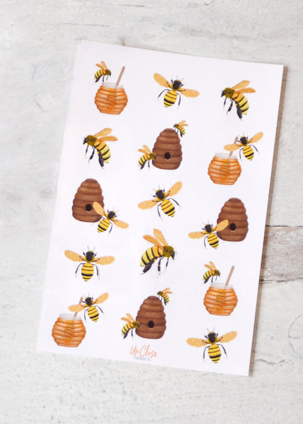 honey bee sticker sheet bee hive honey jar