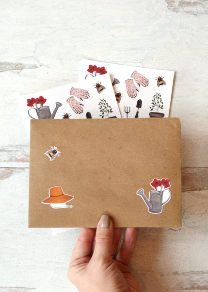 gardening stickers on kraft mailing envelope