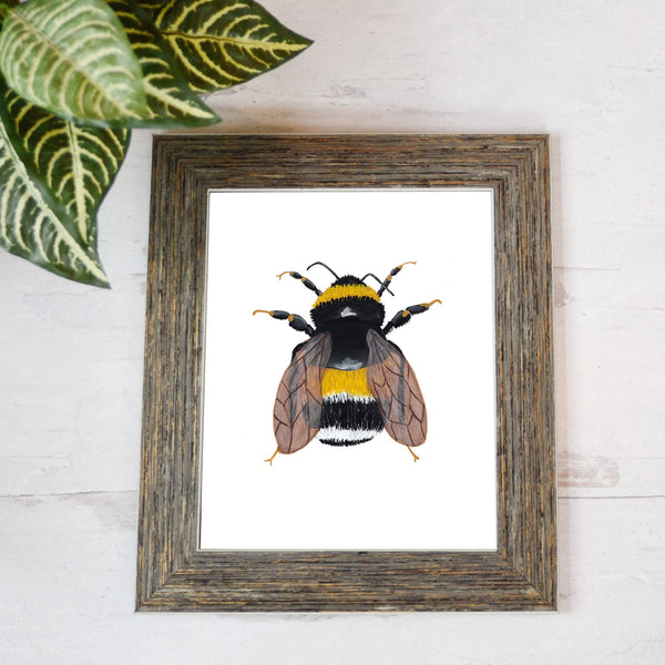 Print of Hand painted bumblebee illustration in barn wood frame