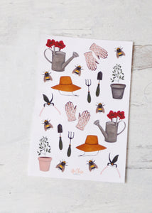 gardening tools sticker sheet watering can gloves clippers and more