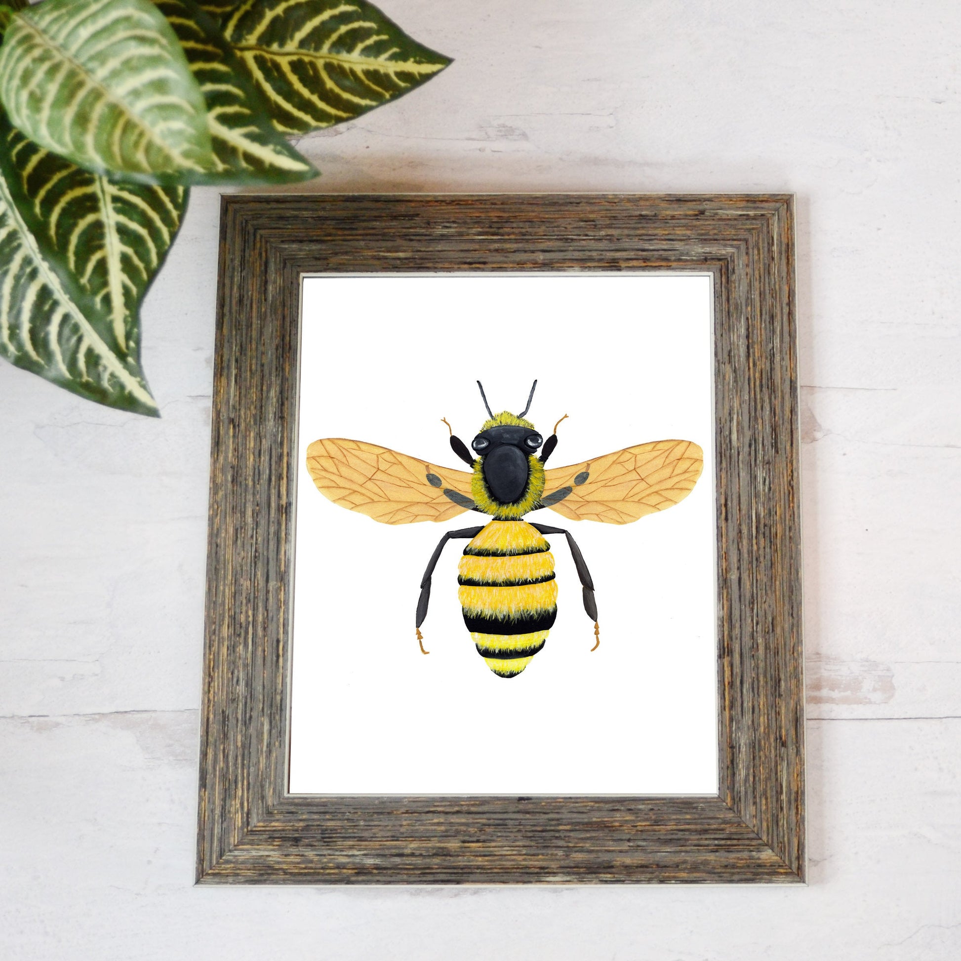 honey bee art print in barnwood frame