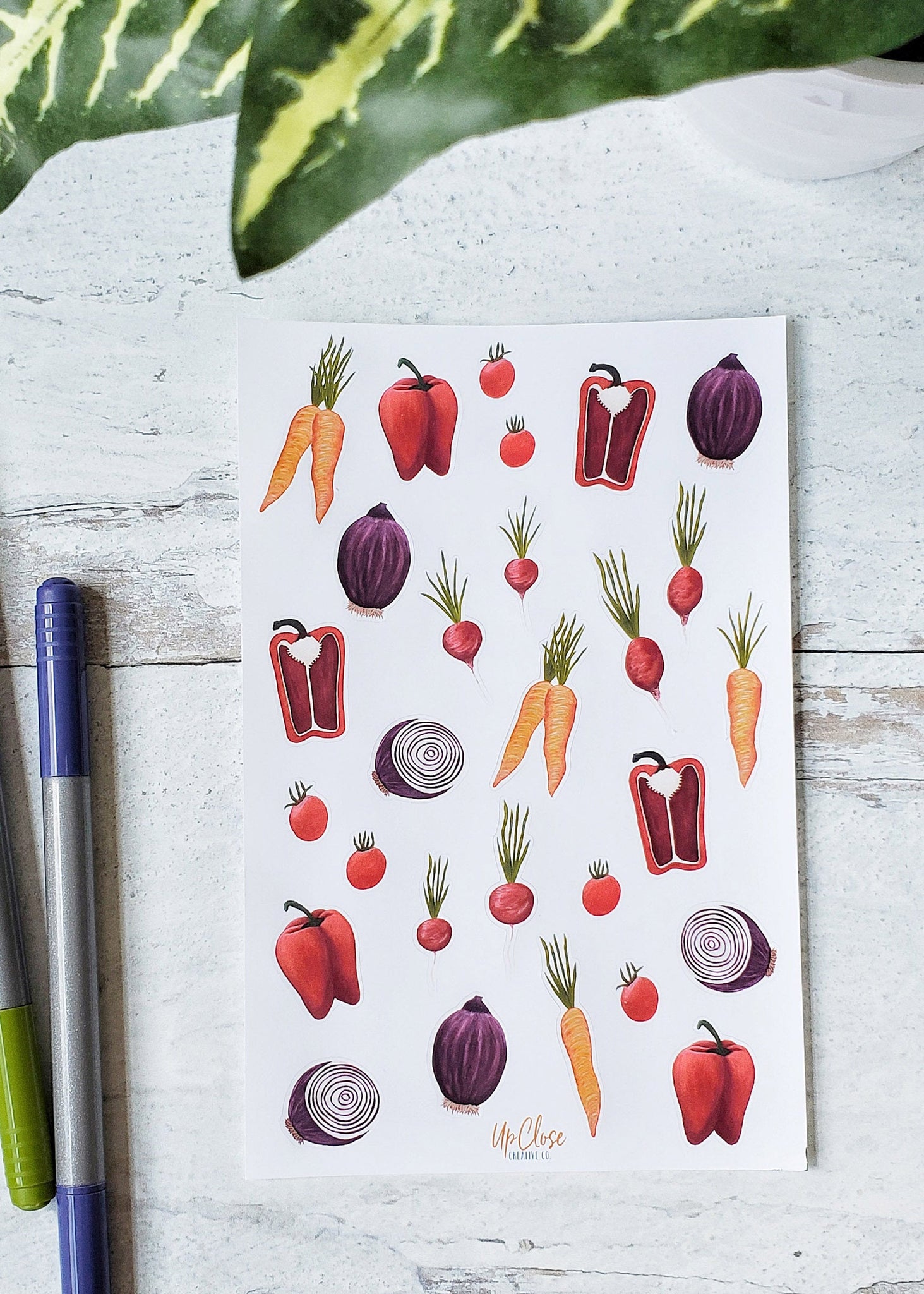 vegetable sticker sheet carrot onion red pepper radish 