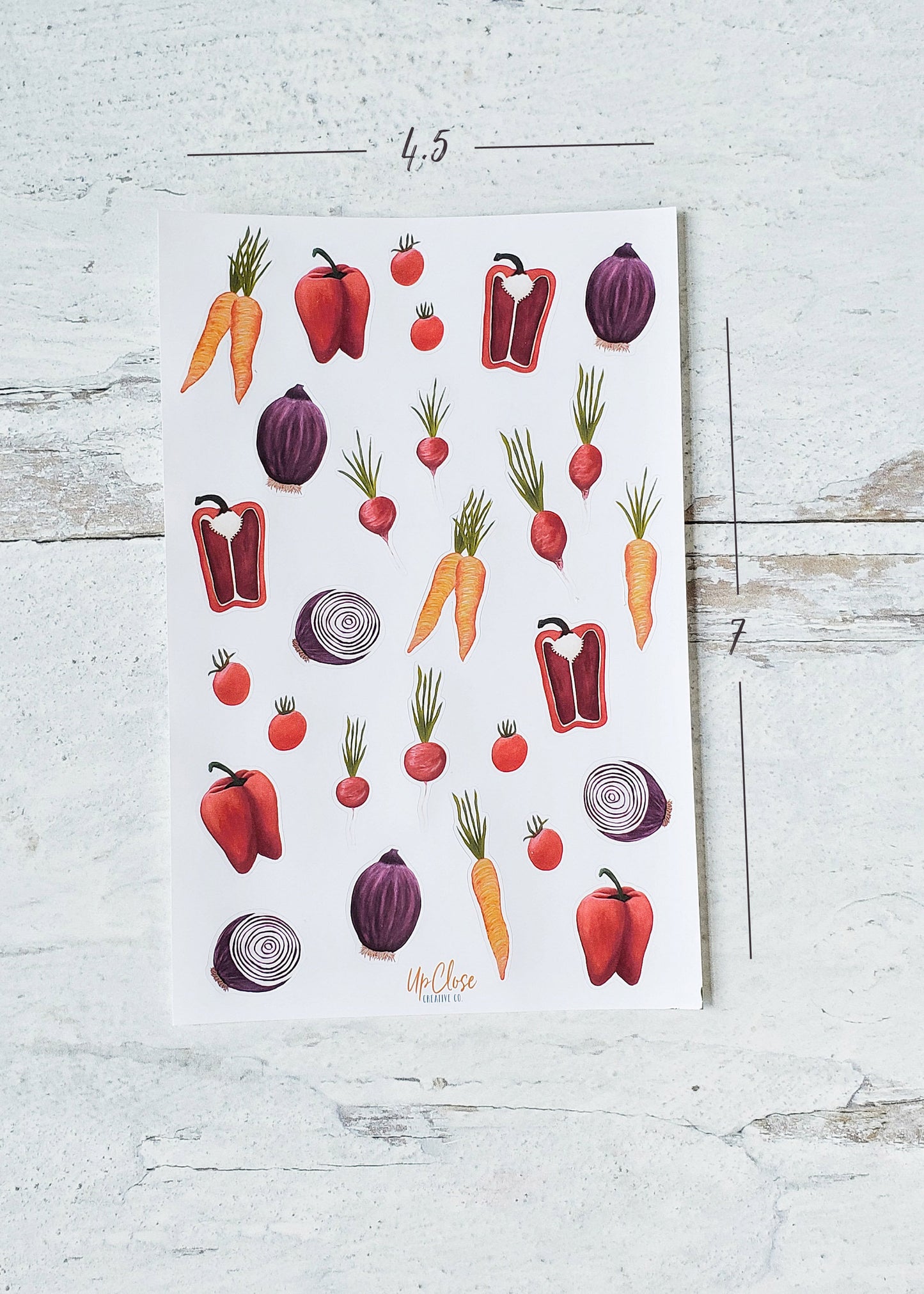 vegetable sticker sheet size 4.5 by 7 inches