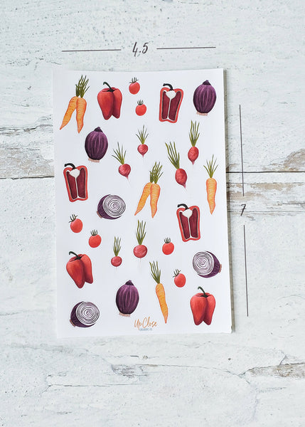 vegetable sticker sheet size 4.5 by 7 inches