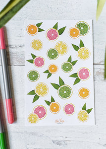 citrus fruit sticker sheet lemons limes oranges grapefruits