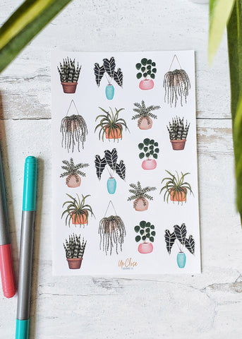house plant sticker sheet snake plant pilea alocasia spider plant 