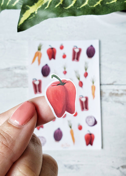 close up of red bell pepper sticker