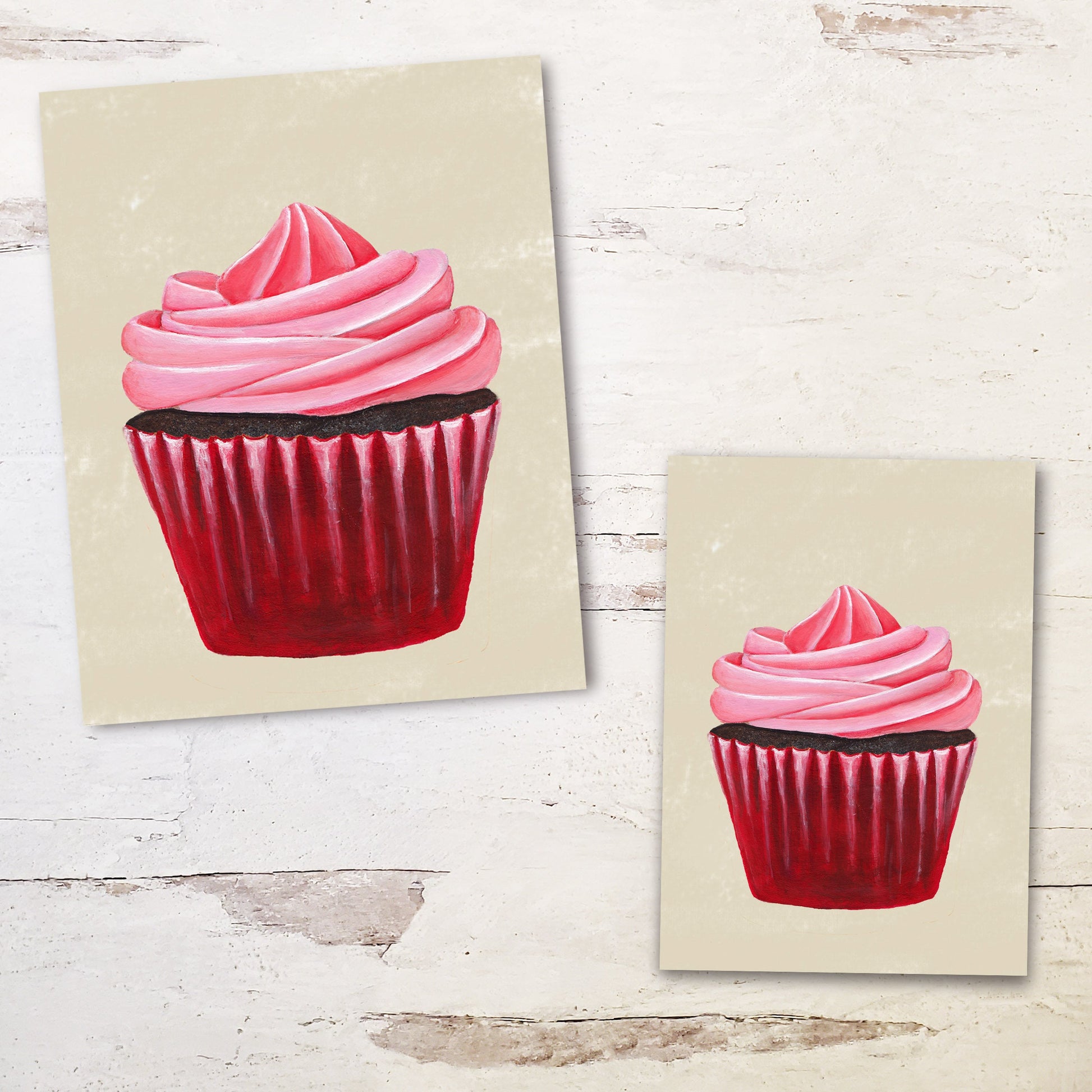 pink swirl cupcake print is available in sizes 5 by 7 and 8 by 10