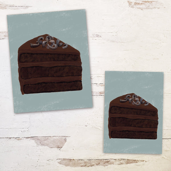 chocolate cake print comes in sizes 5 by 7 and 8 x 10