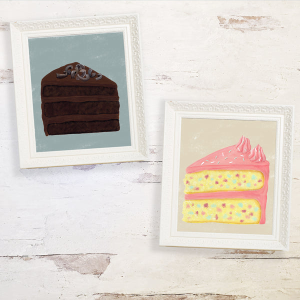chocolate cake print with funfettie cake print in white frames