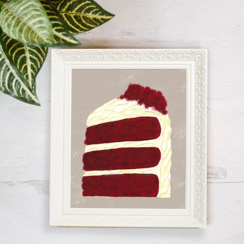 print reproduction of hand painted red velvet cake slice