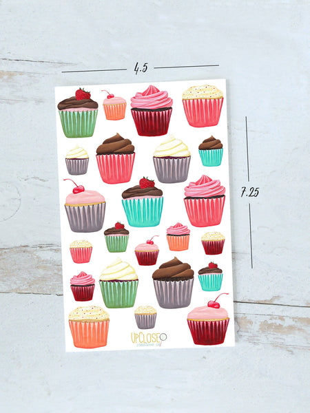 cupcake sticker sheet size 4.5 by 7.25 inches