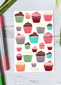 frosted cupcakes sticker sheet cherry strawberry chocolate red velvet sprinkles