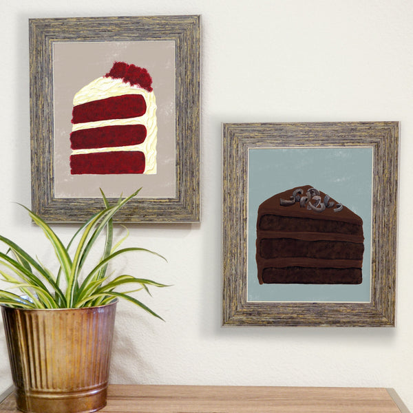 chocolate cake print with red velvet cake print in barn wood frames