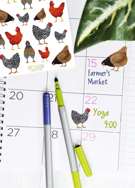 chicken stickers on a calendar