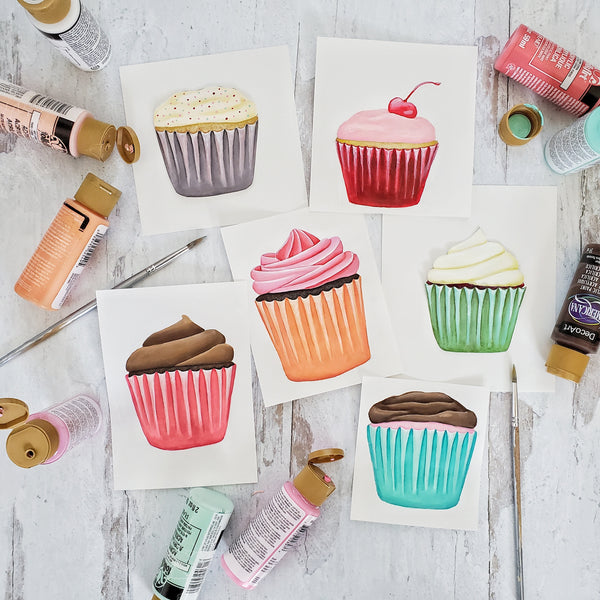 original hand painted frosted cupcake illustrations 